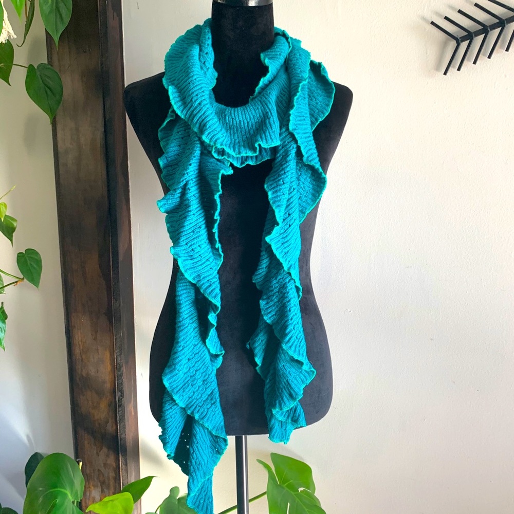 Teal Ruffled Knit Scarf
